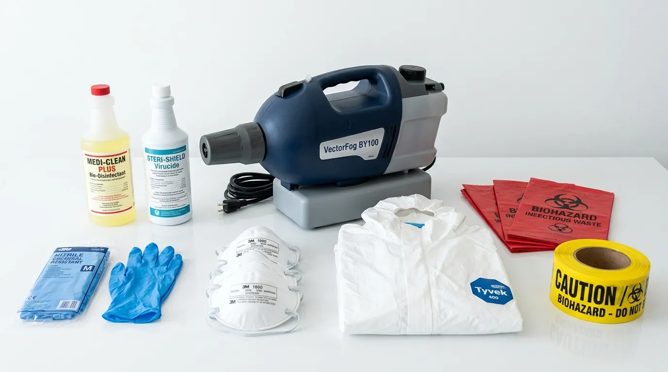 Professional biohazard remediation crew working in The Village